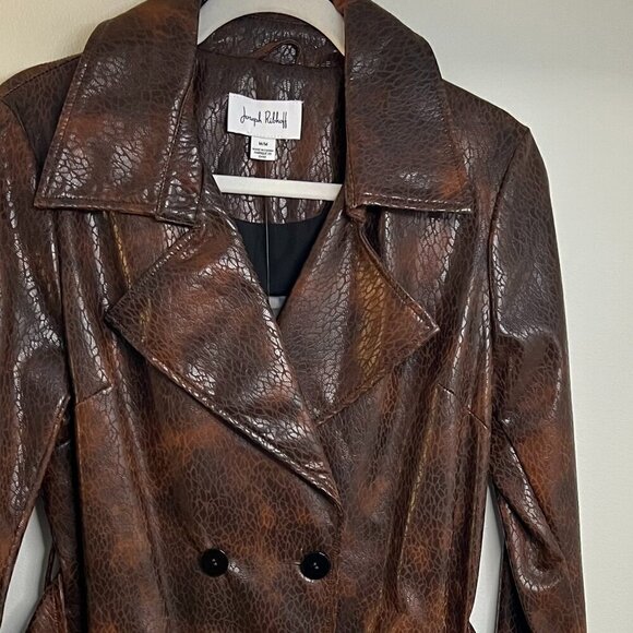 Joseph Ribkoff Brown Faux Leather Belted Double-Breasted Coat Size M - Picture 4 of 11